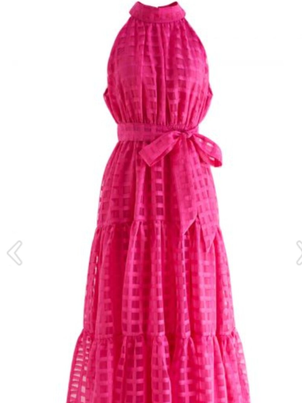 Check Halter Neck Tie Waist Maxi Dress in Hot Pink